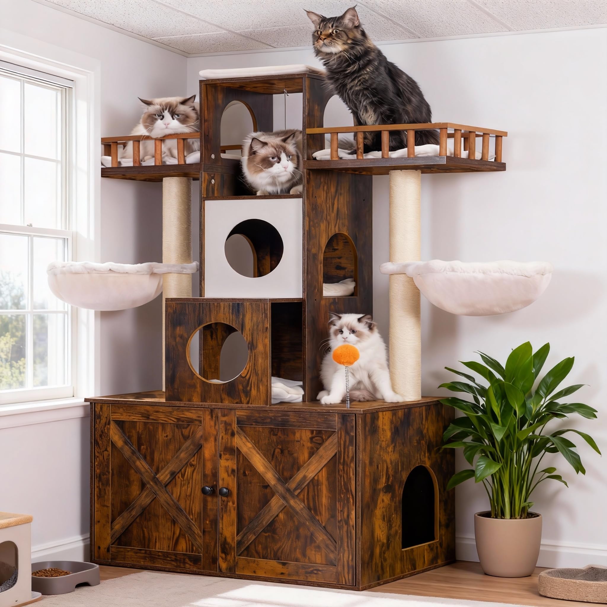 Amazon.com : Heybly Cat Tree with Litter Box Enclosure for Indoor
